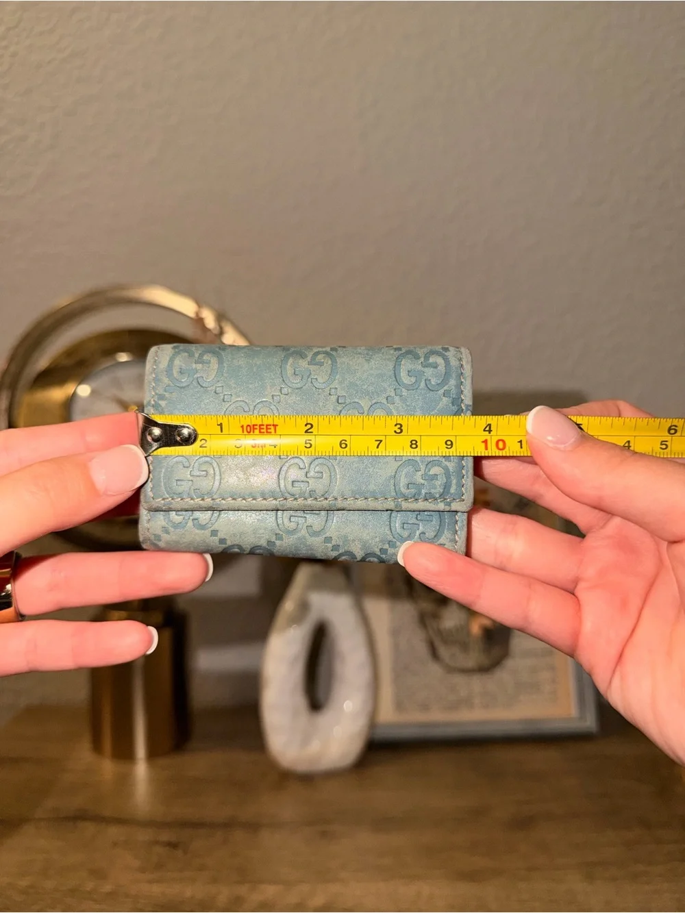 Baby blue Guccissima Key & Card Holder